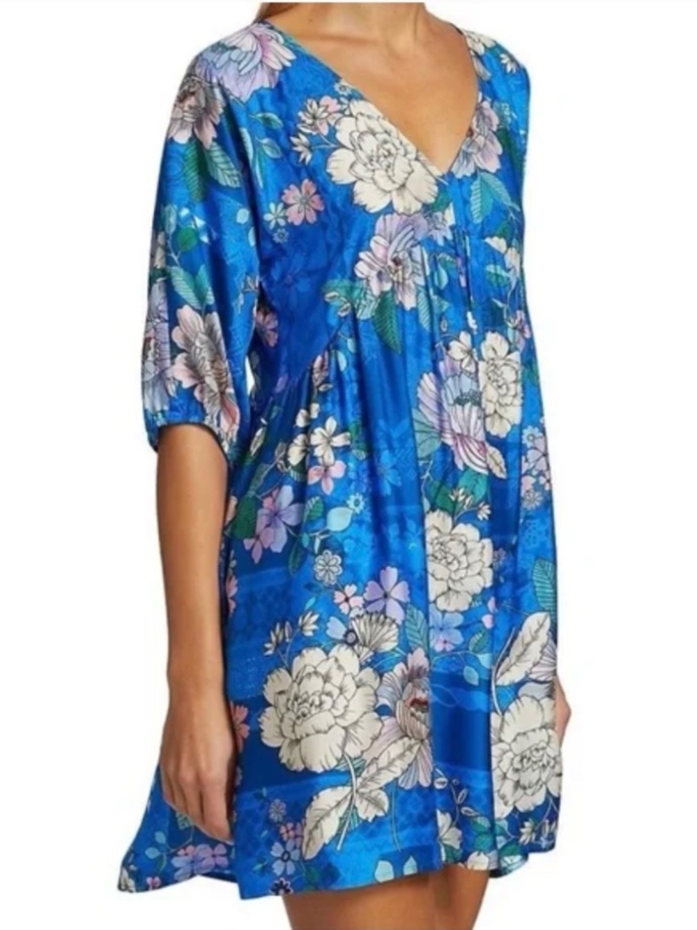 Johnny Was Blue Dove A- Line Silk Blend Cover-Up Dress SZ L